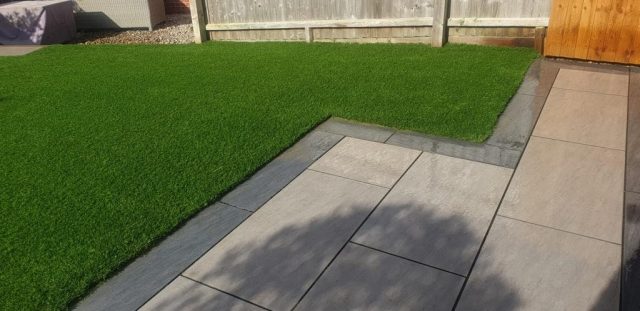 Back garden artificial grass.