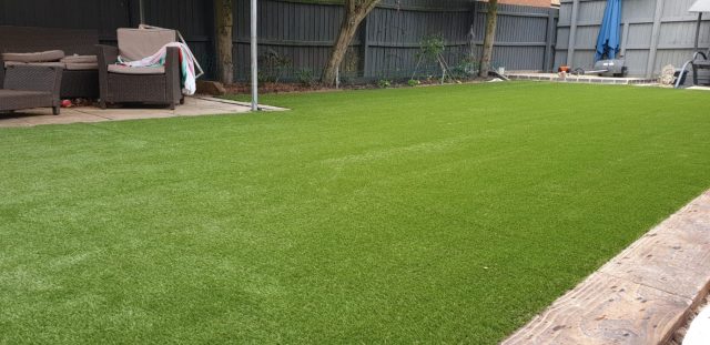 Artificial grass in garden.