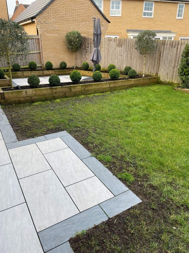 Back garden artificial grass.